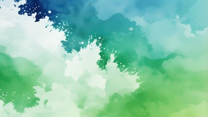 blue green and white watercolor background with abstract cloudy sky concept with color splash design and fringe bleed stains and blobs