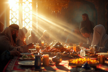Ramadan Kareem celebration, faith rituals, iftar evening, Arabian traditions