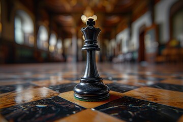 Black and white chess figures board posing in the front Generated by AI
