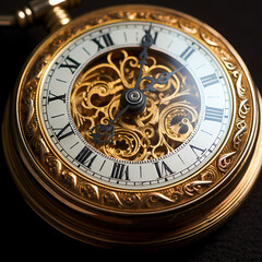 Fototapeta na wymiar A close-up of an antique pocket watch ticking.
