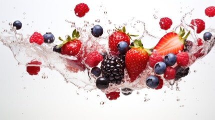 Mix berries with milk splash on a white background