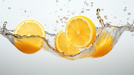 One lemon slices with water splash on a white background
