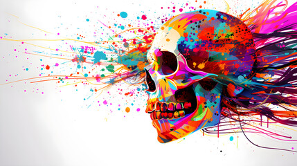 Brightly colored skull faces contrast freely in a punk style..​ - obrazy, fototapety, plakaty