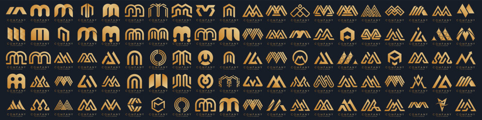collection abstract letter M logo design. modern logotype M design with gold color. vector illustration
