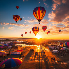 A colorful hot air balloon festival at sunrise.