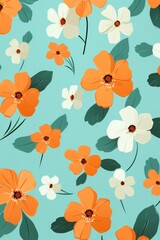 Orange vector illustration cute aesthetic old turquoise paper with cute turquoise flowers