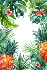 Fototapeta premium Watercolor frame with fruits and leafs