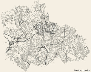 Fototapeta na wymiar Street roads map of the BOROUGH OF MERTON, LONDON