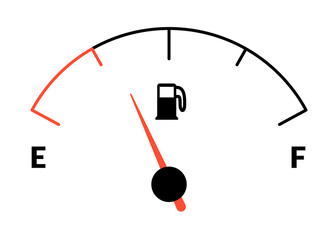 Fuel indicator meter or fuel gauge for petrol, gasoline, diesel level count. Control gas tank fullness. Fuel gauge scales icon. Car dial petrol gasoline dashboard. illustration - obrazy, fototapety, plakaty