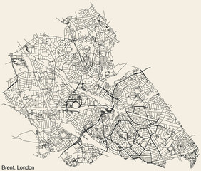 Street roads map of the BOROUGH OF BRENT, LONDON