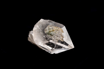 Closeup shot of a piece of beautiful Himalayan Clear Quartz Crystal on black background