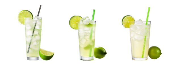 lime Mojito cocktail with lime and mint glass set isolated on a transparent background
