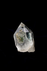 Closeup shot of a piece of beautiful Himalayan Clear Quartz Crystal on black background