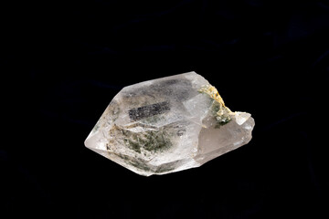 Closeup shot of a piece of beautiful Himalayan Clear Quartz Crystal on black background
