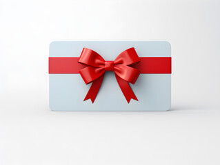 White gift card with a red ribbon, concept for giving and receiving gifts