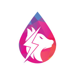 Thunder wolf drop shape concept logo design. Power, Wild animal and Energy logo concept icon vector.