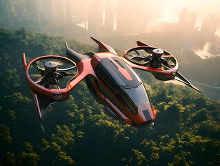 Flying car, futuristic technology lifestyle concept, 3D rendering