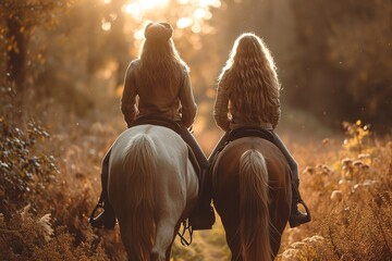 Romantic tandem horseback riding through scenic trails