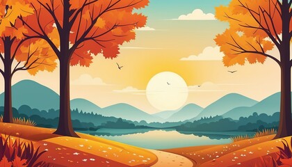 Fototapeta na wymiar Autumn Splendor: Natural Landscape Vector Design Illustration