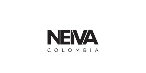 Neiva in the Colombia emblem. The design features a geometric style, vector illustration with bold typography in a modern font. The graphic slogan lettering.