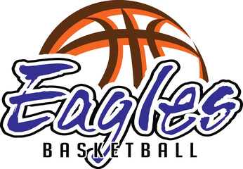 Eagles Basketball Team Graphic is a sports design template that includes graphic Eagles text and a stylized basketball. This is a great modern design for advertising and promotion such as t-shirts.