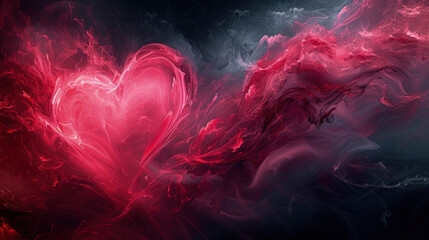 Abstract colorful Valentine's Day background with big red heart, dynamic, romance, love. AI generated