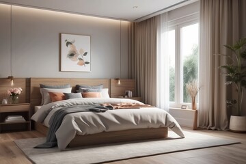 Interior design of cozy bedroom at home