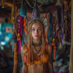 hippie girl, braids, powerful colors, ultra definited, 4k, hdr, uhd, portrait, Photoshot, living the live --v 6 Job ID: 236cdf41-a93e-485a-a093-4e14cdc536ec