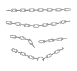 Foto op Plexiglas Free metal chain with whole or break steel chrome links. Collection of seamless metal chains colored silver. Vector © YURII