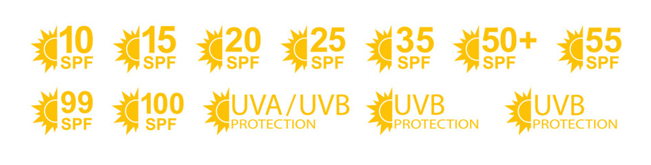 SPF 50 icon. Sun protection for skin. UVA UVB sunscreen protection. SPF icon for or skin cosmetics packaging. Vector