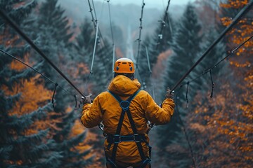 Romantic tandem zip-lining adventure through a forest canopy