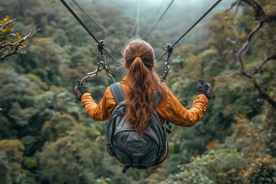 Romantic tandem zip-lining adventure through a forest canopy - Powered by Adobe