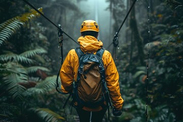 Romantic tandem zip-lining adventure through a lush rainforest