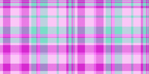 Summer fabric seamless vector, painting plaid textile pattern. Messy check background texture tartan in light and magenta colors.
