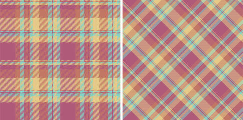 Background texture fabric of plaid pattern seamless with a tartan textile check vector. Set in retro colors for stylish duvet cover designs.