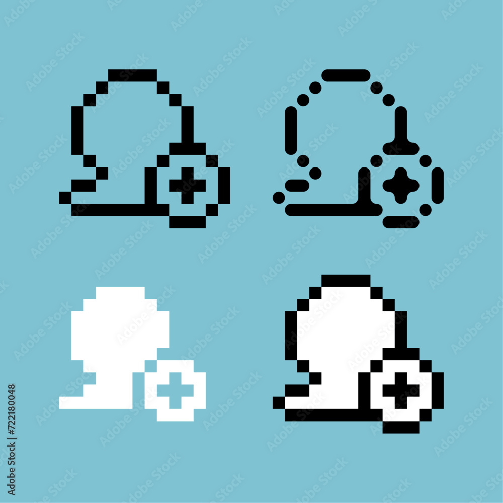 Poster Pixel art outline sets icon of add friend variation color.add friend icon on pixelated style. 8bits perfect for game asset or design asset element for your game design. Simple pixel art icon asset.