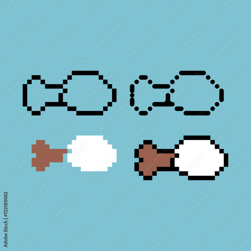 Poster pixel art outline sets icon of raw meat variation color. meat icon on pixelated style. 8bits perfect
