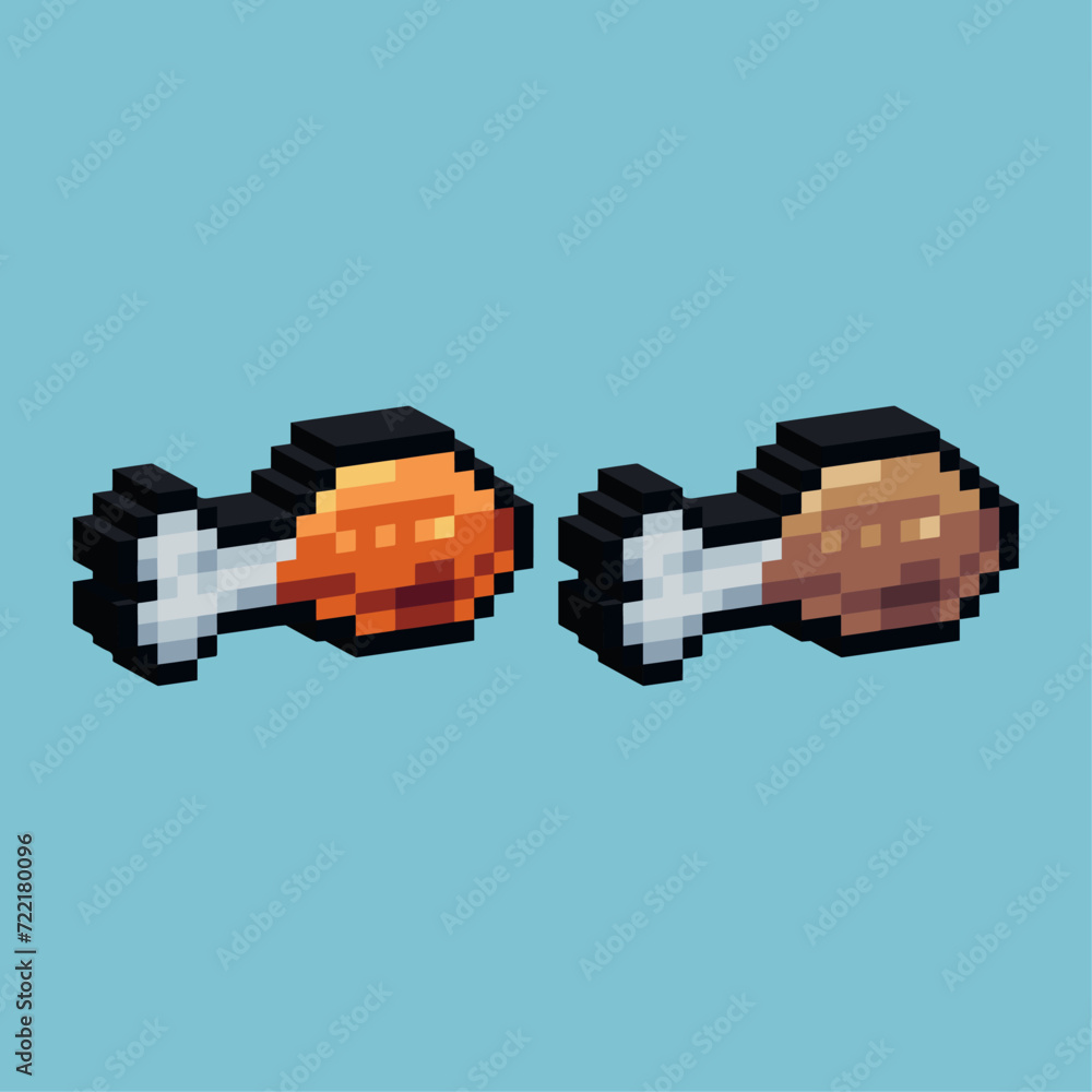 Poster isometric pixel art 3d of raw meat icon for items asset. meat icon on pixelated style.8bits perfect 