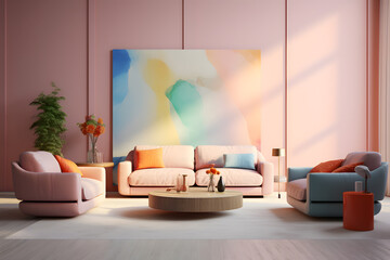 living room with pink pastel wall