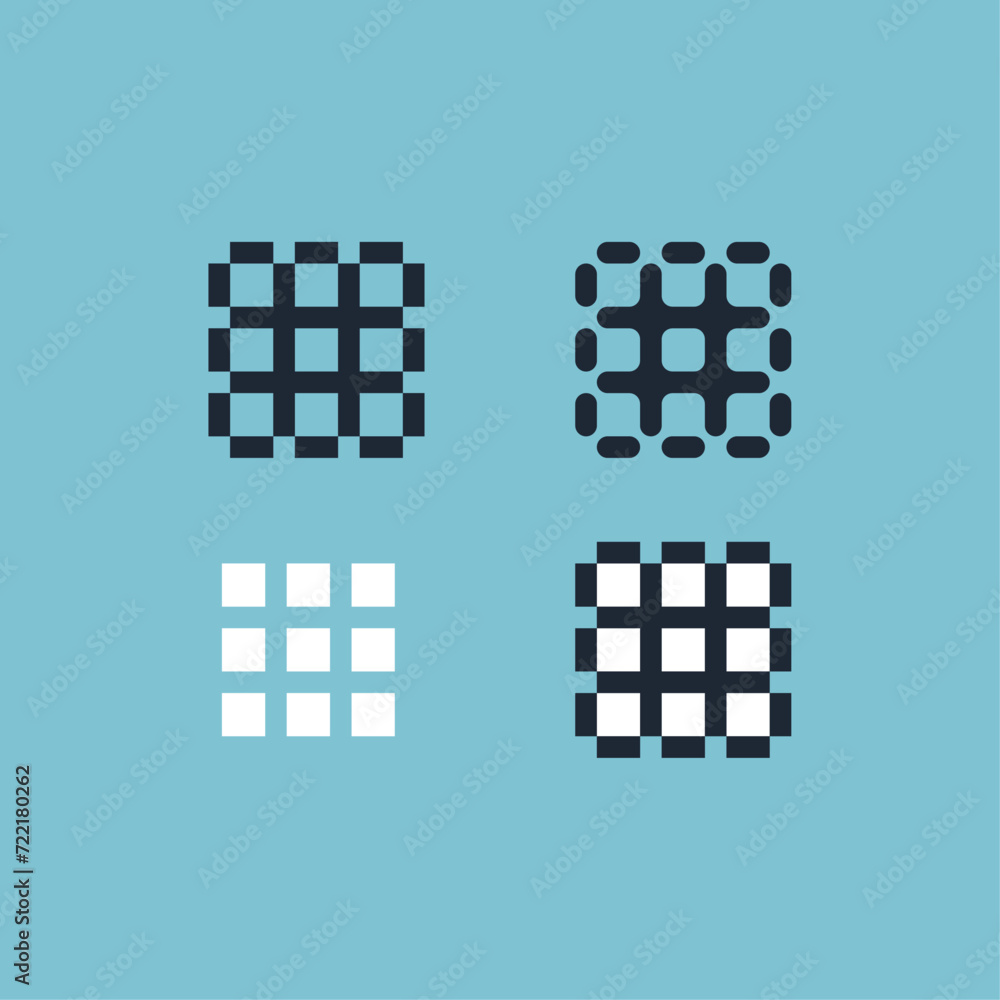 Poster pixel art outline sets icon of grid icon variation color. grid icon on pixelated style. 8bits perfec