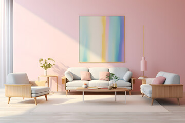 Fototapeta na wymiar living room with pink pastel wall