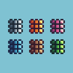 Pixel art sets icon of grid icon variation color. Grid icon on pixelated style. 8bits perfect for game asset or design asset element for your game design. Simple pixel art icon asset.