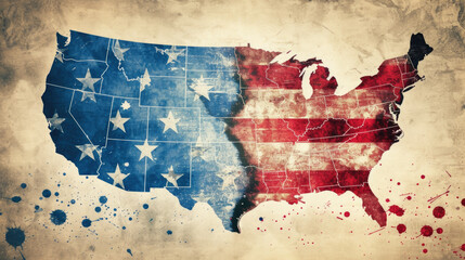 Divided USA Map Flag Illustration, Generative AI