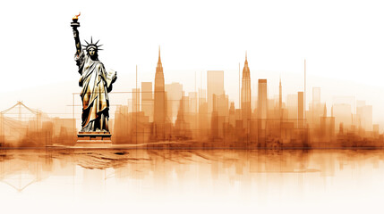 Statue of Liberty in New York City, United States of America illustration skyline view