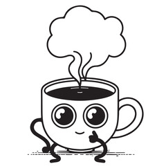 Coffee cup character vector illustration. Cartoon isolated funny sticker of coffee arms and legs