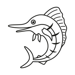 swordfish flat vector illustration in black and white color isolated on white background