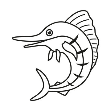 recommend clip art: swordfish flat vector illustration in black and white color isolated on white background