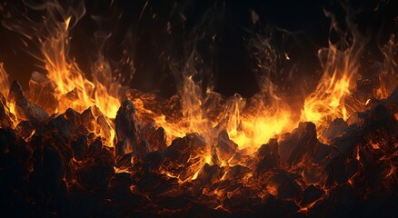 Fototapeta premium Bonfire closeup, burning firewood