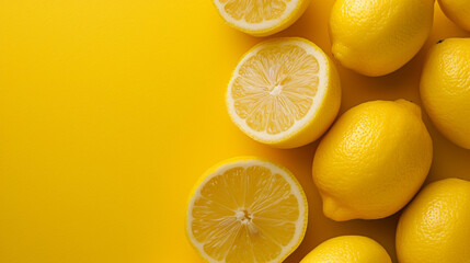 Minimalistic a few fresh lemon background concept with empty space. Vivid color concept. 