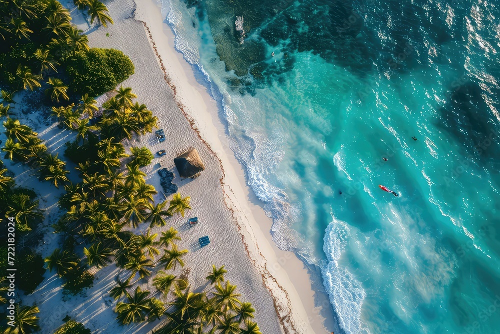 Sticker A bird's-eye view from a drone of a beautiful tropical beach